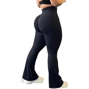 Dames Scrunch Butt Flare legging hoog getailleerde workout gym wijde pijpen legging broek (Color : Zwart, Size : S)