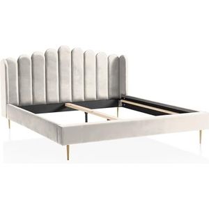 Dynamic24 Schelbed fluweel 140x200cm beige bedframe bedframe gestoffeerd bed huwelijksbed