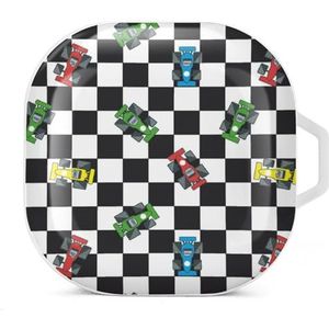 Race Car Oordopjes Case Compatibel met Samsung Hard Shell Beschermhoes Wit-Stijl