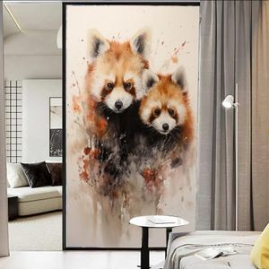 Rustieke rode panda, privacyfolie, vintage, mysterie, natuur, dier, gebrandschilderd glas, raambekleding, statisch hechtende raamfolie voor thuiskantoren winkels 90 x 140 cm
