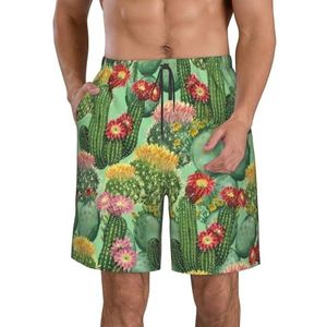 JIAWUJYNB Cactus Floral Bloom Print strandshorts voor heren, lichtgewicht, sneldrogend trekkoord zwembroek met zakken, Wit, XL