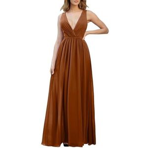 WSEYU Spaghetti Bandjes Chiffon Bruidsmeisjesjurken voor Bruiloft Diepe V-hals Prom Jurken Halter Formele Jurk, Verbrand Oranje, 54 grote maten