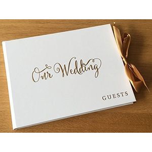 Ukgiftstoreonline Gastenboek voor de bruiloft, wit met goudkleurige band (in het Engels), wit