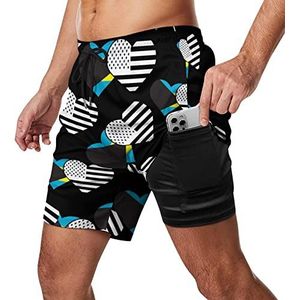 Bahama's vlag en zwarte USA vlag heren zwembroek sneldrogend 2 in 1 strand sport shorts met compressie voering en zak
