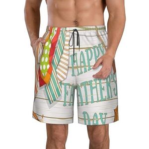 JIAWUJYNB Happy Father's Day Print strandshorts voor heren, lichtgewicht, sneldrogend, trekkoord zwembroek met zakken, Wit, XL