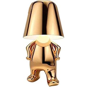 EHOTER Nordic Chrome Little Golden Man Tafellamp Creatieve Draadloze LED Tafellamp USB Opladen 3 Niveaus Helderheid Bedlamp, Thuis Woonkamer Kantoor Decoratief Licht (Goud D)