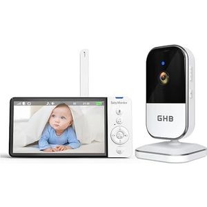 GHB Babyfoon met camera, 5 inch HD-scherm, 720P, VOX-energiebesparende modus, 4-voudige zoom, nachtzichtfunctie en intercomfunctie
