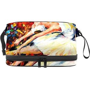 Grote capaciteit reizen cosmetische tas,Ballet danser kleurrijke kunst,Make-up tas,Waterdichte make-up tas organisator, Meerkleurig, 27x15x14 cm/10.6x5.9x5.5 in