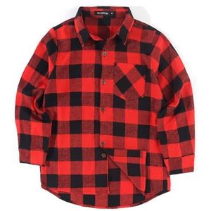 Spring&Gege Jongens Casual Lange Mouw Geruit Flanel Button-Downshirt voor Kinderen (5-14 jaar)