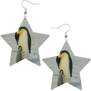 Lederen oorbellen, faux lederen ster oorbellen metallic druppel oorbellen voor vrouwen meisjes, moeder pinguïn en baby pinguïn, Eén maat, Pu Kunstleer