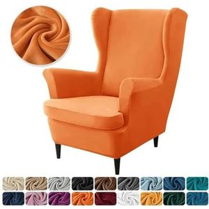 Fluwelen vleugelstoelhoezen Stretch Wingback fauteuilhoes met zitkussenhoes Elastische effen kleur fauteuil hoes-oranje stoelhoes