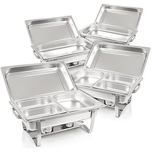 Mahlzeit Zelsius Chafing Dish Grenoble, professionele set, 4 x roestvrijstalen warmhoudcontainers, 30-delige voedselwarmer, warmtecontainer, Rechaud, Chafing Dishes, voedselwarmer, voor catering, buffet en feest