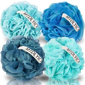 MTDLYICE Loofah spons, XXL grote luffa 100 g 4 stuks, badspons zachte mesh douche loofah voor mannen, body scrub, douche poef bad accessoires, voor body wash, zeep (blauw)
