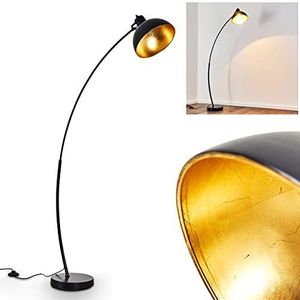 Parola vloerlamp, vintage vloerlamp met lampenkap in goud/zwart van metaal, E27 fitting, booglamp in retro design, met voetschakelaar op het snoer, zonder gloeilamp