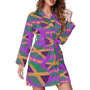 Jamaican It's in My DNA Vrouwen Badjas Sjaal Kraag Loungewear Spa Badjas Lange Mouw Pyjama XL
