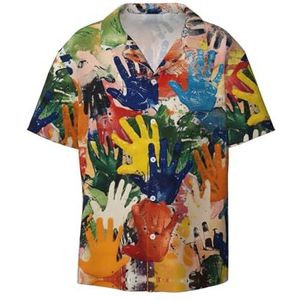 OdDdot Kinderen Hand Print Print Heren Jurk Shirts Atletische Slim Fit Korte Mouw Casual Business Button Down Shirt, Zwart, 3XL