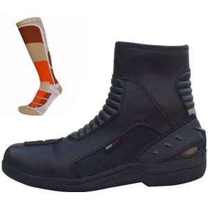 PROANTI Motorlaarzen Lederen Motorlaarzen Korte Racing Motorschoenen, zwart, 43 EU