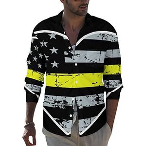 911 Dispatcher Dunne Gouden Lijn Heren Revers Lange Mouw Shirt Button Down Print Blouse Zomer Pocket Tees Tops 5XL