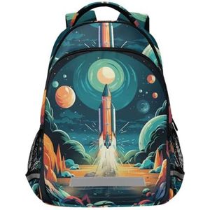 Wzzzsun Ruimte raket planeten sterren rugzak boekentas reizen dagrugzak school laptop tas voor tieners jongen meisje kinderen, Leuke mode, 11.6L X 6.9W X 16.7H inch