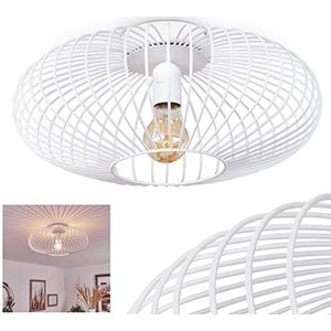 Plafondlamp Wemude, ronde plafondlamp van metaal in wit, retro licht met rastereffect, Ø 40 cm, 1-lamp, E27 fitting, zonder gloeilampen