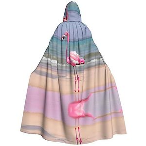Odddot Polyester Fiber Hooded Kostuum Voor Halloween, Mannen - Gemakkelijk Te Wassen En Duurzaam Mantel Kostuum Roze Flamingo Op Strand