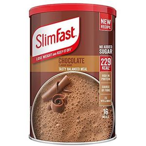 SlimFast Evenwichtige maaltijdshake, gezonde shake voor evenwichtige voeding met vitaminen en mineralen, rijk aan vezels, chocoladesmaak, 16 porties, 600 g