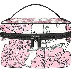 Aquarel Roze Pioen Bloemen Planten Make-up Organizer Bag, Reizen Make-up Tas Organizer Case Draagbare Cosmetische Tas Voor Vrouwen En Meisjes Toiletartikelen, Meerkleurig, 22.5x15x13.8cm/8.9x5.9x5.4in