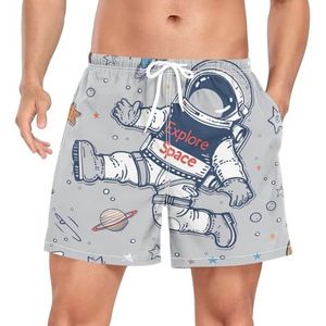 Niigeu Cartoon Space Astronaut Planets Zwembroek voor heren, sneldrogend, met zakken, Leuke mode, M
