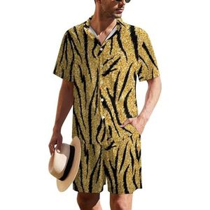 Golden Tiger Skin Hawaiiaanse pak voor heren, set van 2 stuks, strandoutfit, shirt en korte broek, bijpassende set