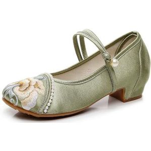 2024 Zomer Dames Etnische Stijl Prachtige Bloemen Geborduurde Schoenen Ronde Neus Lage Hak Mary Jane Schoenen Chinese Traditionele Hanfu Oude Stijl Schoenen(Color:Bean green,Size:34 EU)