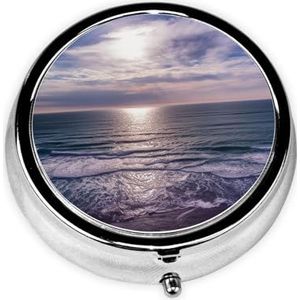 Atlantic Ocean Print Pillendoos 3 Compartimenten Kleine Pillenetui met Spiegel Pillen Organizer voor Outdoor Reizen Pocket Purse