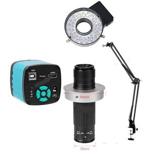 48MP 4K 1080P USB Industriële Video Digitale Microscoop Camera 1-130X Zoom C Mount Lens Cantilever stand for Reparatie Solderen Helder en glad(Full Set)