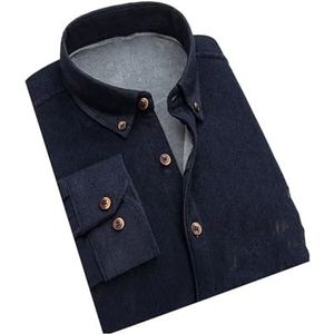 Hgvcfcv Warm wintershirt voor heren van middelbare leeftijd ouderen retro effen kleur corduroy plus fleece verdikte jas, Donkerblauw, L