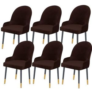 Set Van 2/4/6 Fluwelen Eetkamerstoelhoezen, Zachte, Moderne, Gebogen, Afneembare Stoelhoezen Met Elastische Onderkant For Eetkamerbanket(Dark Brown,6pcs)
