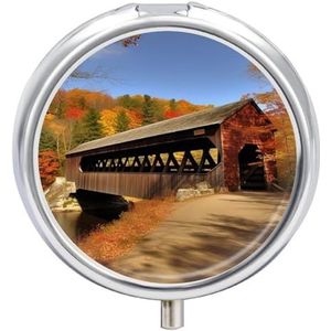 Albany Overdekte Bridge Pillendoos Ronde Draagbare Kleine Pillenkoker Waterdichte Reizen Pillendoos Organizer voor Pocket Portemonnee en Dagelijks Gemak