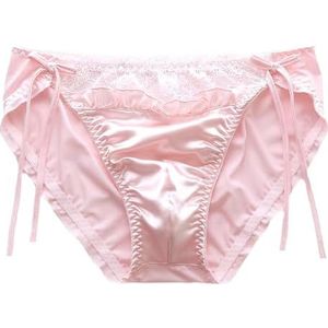 ZooChest Satijnen onderbroek dames sexy low rise kant Sissy slips ondergoed roze slipjes M-XL, roze, L