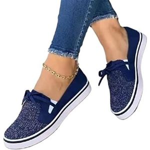 Premium Orthopedische Casual Sneaker Antislip Effen Kleur Tennis Reisschoenen Werk Dames Party Platte Schoenen Lichtgewicht Werk Schoen Wandelen Sneakers, Blauw, 40 EU