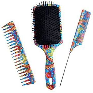 The Oriental Hair Brush and Comb Set van BeaverStrong - Verre Oosten multifunctionele grote peddelborstel en kammen kit voor mannen en vrouwen (3-Pack)