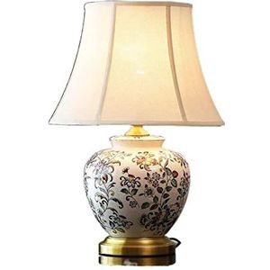 Tafellamp Nachtlampje Keramische Tafellamp Geschilderde Bloemen Tafellampen Slaapkamer Bedlampje Traditionele Woonkamer Studie Kantoor Bureaulamp Voor Slaapkamer (Color : B, Size : Push button switc