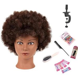 Afro Mannequin Hoofd 100% Echt Haar Trainingshoofd Styling Vlecht Poppenhoofd for het Oefenen van Cornrows en Vlechten 6 inch(SetA)