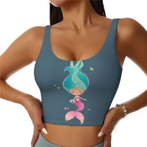 Zeemeermin Print Comfortabele Vrouwen Sport Vest Yoga Workout Vest voor Vrouwen Lichtgewicht Zomer, Zwart, S