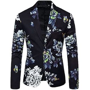 Herenmantel casual print - kostuumjas stijlvolle blazer moderne blazer blazerjas lange mouwen vrijetijdspak sportjas vrijetijdsjas voor mannen regular fit overgangsjas, zwart, 3XL