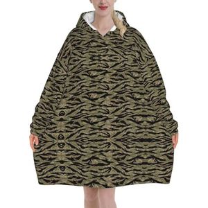 Tiger Stripe Camo Vrouwen Sherpa Sweatshirt Deken Verlengt Warme Gezellige Oversized Draagbare Pocket Hoodie Volwassenen