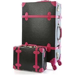20/24/26 inch rollende bagageset Dames koffer op wielen PU leer roze mode Retro trolley cabine koffer met wiel (Kleur : Black rose red set, Size : 20"")