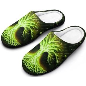 Winter Warme Pantoffels voor Heren, Thuis Casual Gesloten Vinger Ademende Platte Schoenen, Slip on Memory Foam Katoenen Pantoffels voor Heren(Tree of Life,13-14(46-47))