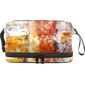 Multifunctionele opslag reizen cosmetische tas met handvat,Grote capaciteit reizen cosmetische tas,Bier aquarel kunst schilderij, Meerkleurig, 27x15x14 cm/10.6x5.9x5.5 in