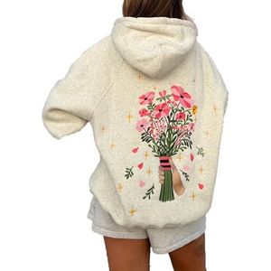 CheJooe Vrouwen Borduren Grafische Bloem Sweatshirt Hoodies Y2k Tiener Meisjes Oversized Hooded Sweatshirts Vintage Bloemen Trui Casual Trui Tops Herfst Jassen Kleding, Lichtgrijs, L