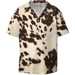 OdDdot Bruin Koeienhuid Print Mannen Button Down Shirt Korte Mouw Casual Shirt Voor Mannen Zomer Business Casual Jurk Shirt, Zwart, XL