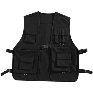 Oshhni Utility Vest Cargo Vest Lichtgewicht Ademend Vissersvest Bovenkleding Vest voor Heren Dames Kamperen Buitenactiviteiten, zwart, M