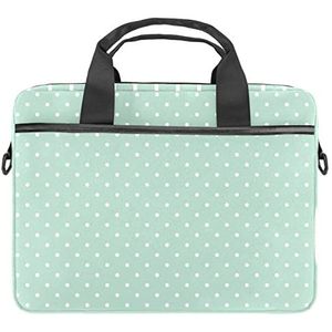 Witte Polka Dots op Mint Groene Achtergrond Patroon Laptop Schouder Messenger Bag Crossbody Aktetas Messenger Sleeve voor 13 13.3 14.5 Inch Laptop Tablet Beschermen Tote Bag Case, Meerkleurig, 11x14.5x1.2in /28x36.8x3 cm